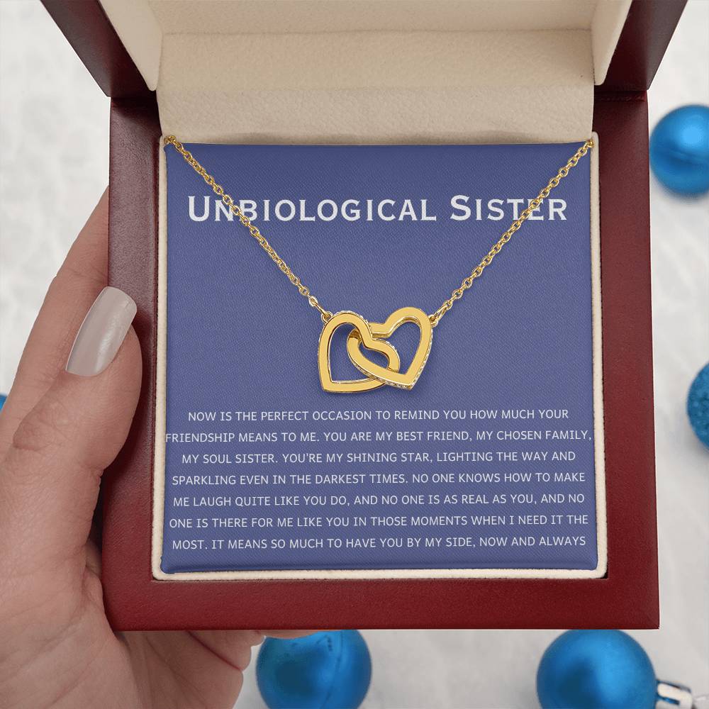 Unbiological Sister Necklace - Gift for Bonus Sister - Interlocking Hearts Necklace