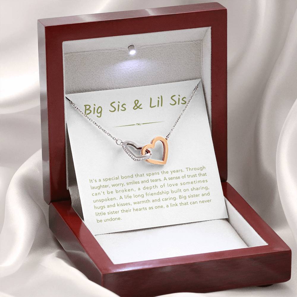 Big Sis & Lil Sis Necklace - It's a special bond that spans the years - Gift for Sisters - Interlocking Hearts Necklace