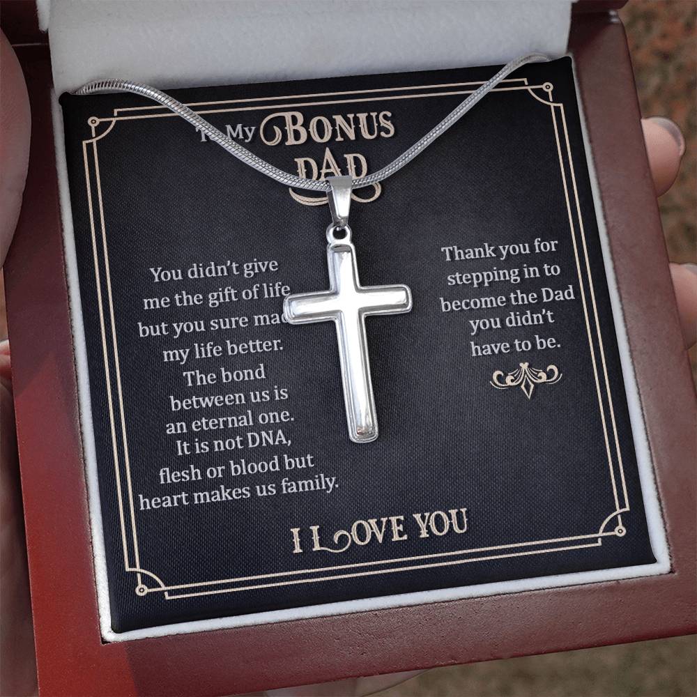 To My Bonus Dad - Artisan Cross Necklace Gift for Him
