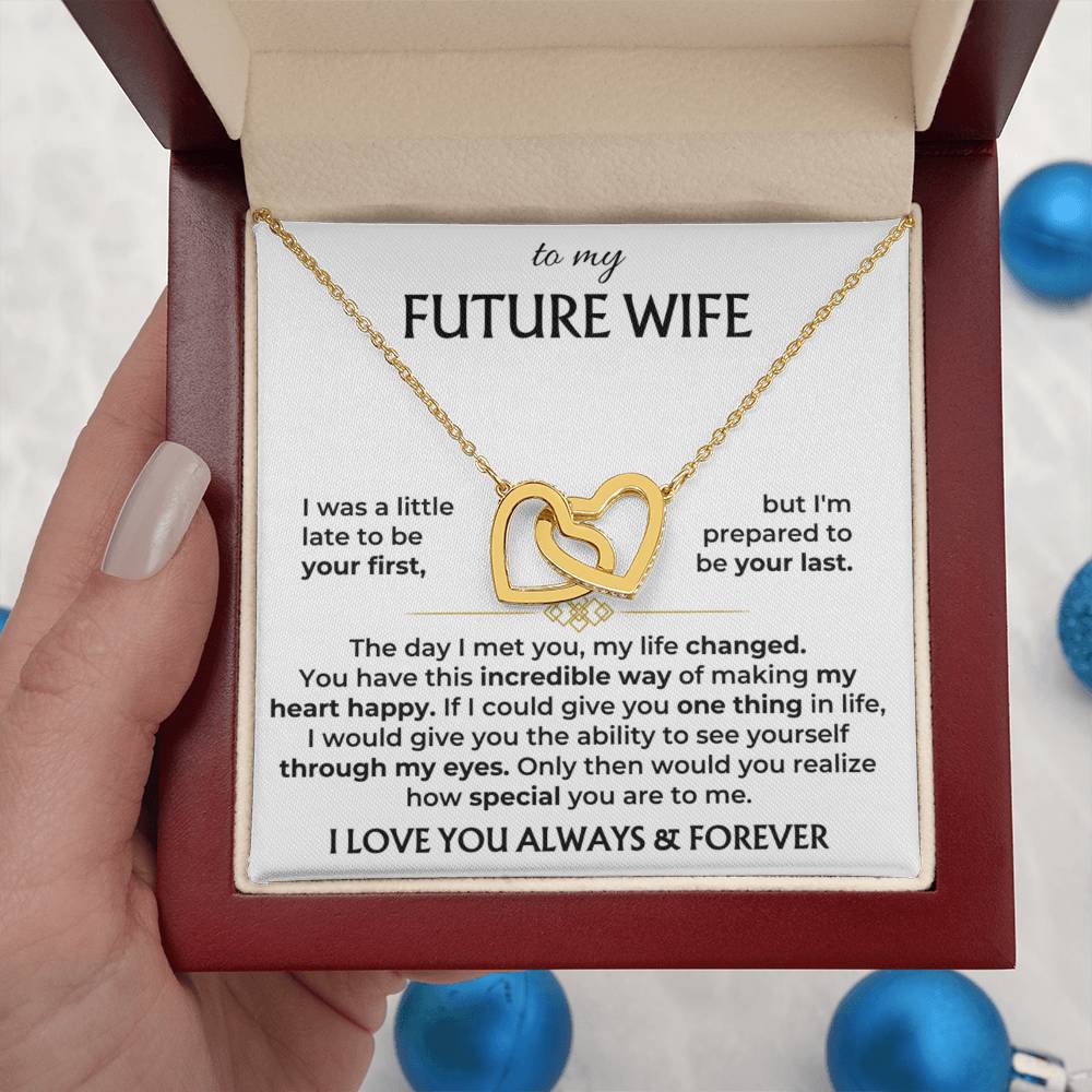 Future Wife Necklace - Romantic Jewelry Gift for Girlfriend for Valentine’s Day, Birthday & Proposal Celebrations - Interlocking Hearts Necklace
