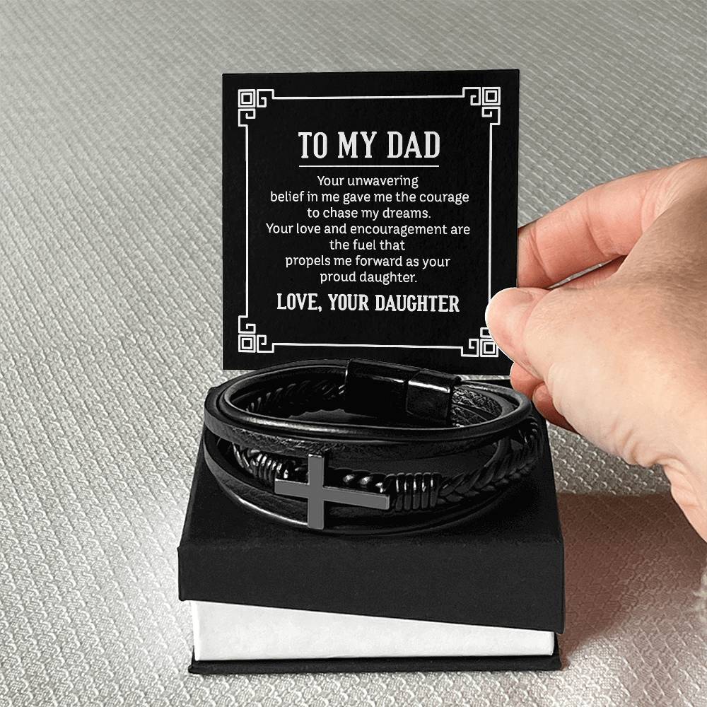 To My Dad Bracelet - Gift for Dad from Daughter - Men's Cross Bracelet