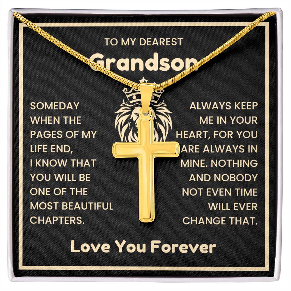 To My Dearest Grandson Necklace - Gift for Grandson - Always keep me in your heart - Artisan Cross Necklace