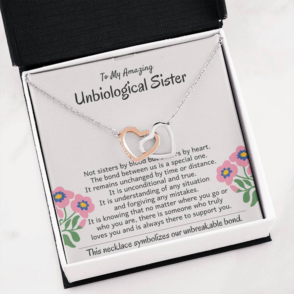 To My Amazing Unbiological Sister - The bond between us is a special one - Interlocking Hearts Necklace