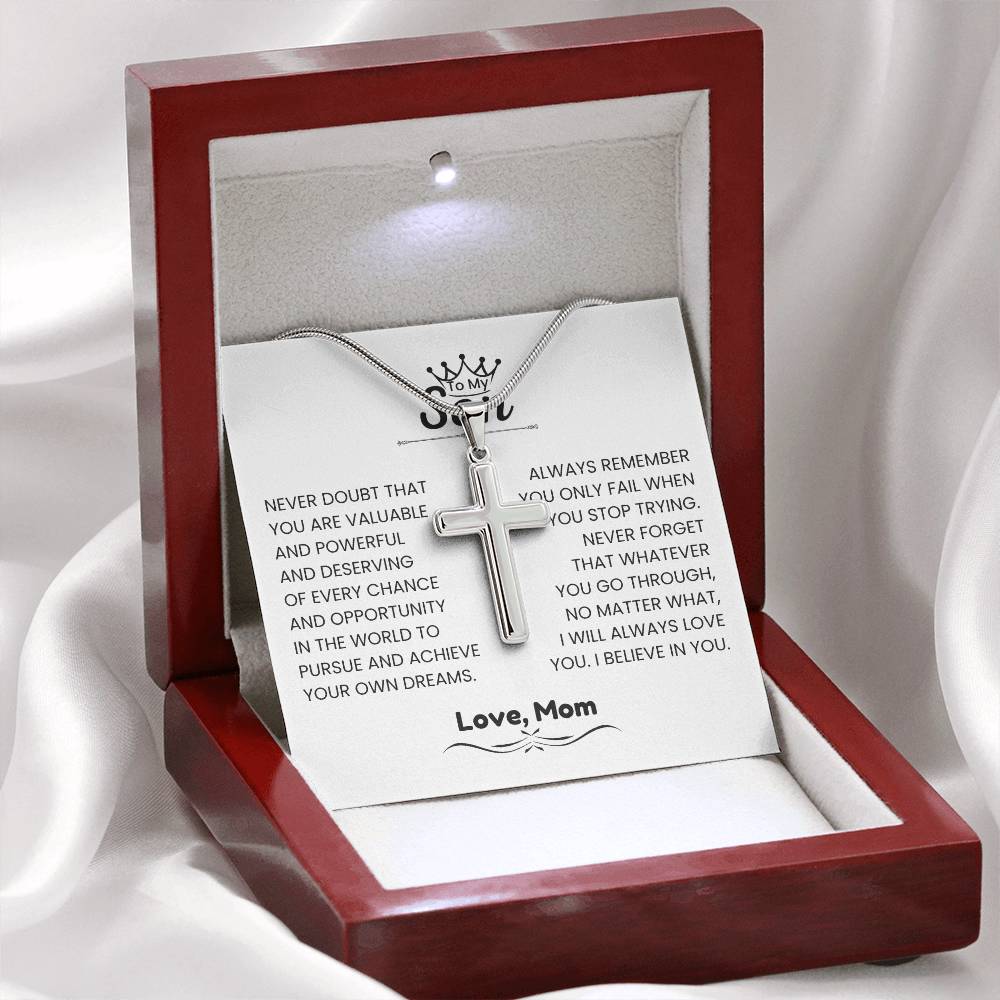 To My Son - Gift for Son from Mom - I will always love you - Artisan Cross Necklace