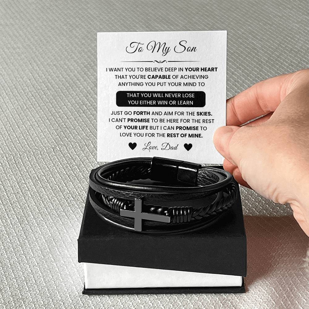 To My Son – Graduation, Christmas Gift from Dad – Men’s Cross Bracelet