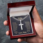 To My Son - Gift for Son from Mom - You are braver than you believe - Artisan Cross with Cuban Link Chain