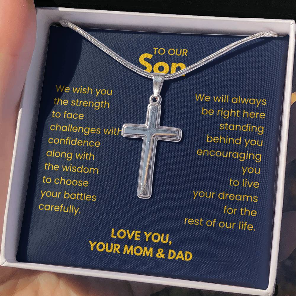 To Our Son - Son Gift from Mom and Dad - Artisan Cross Necklace