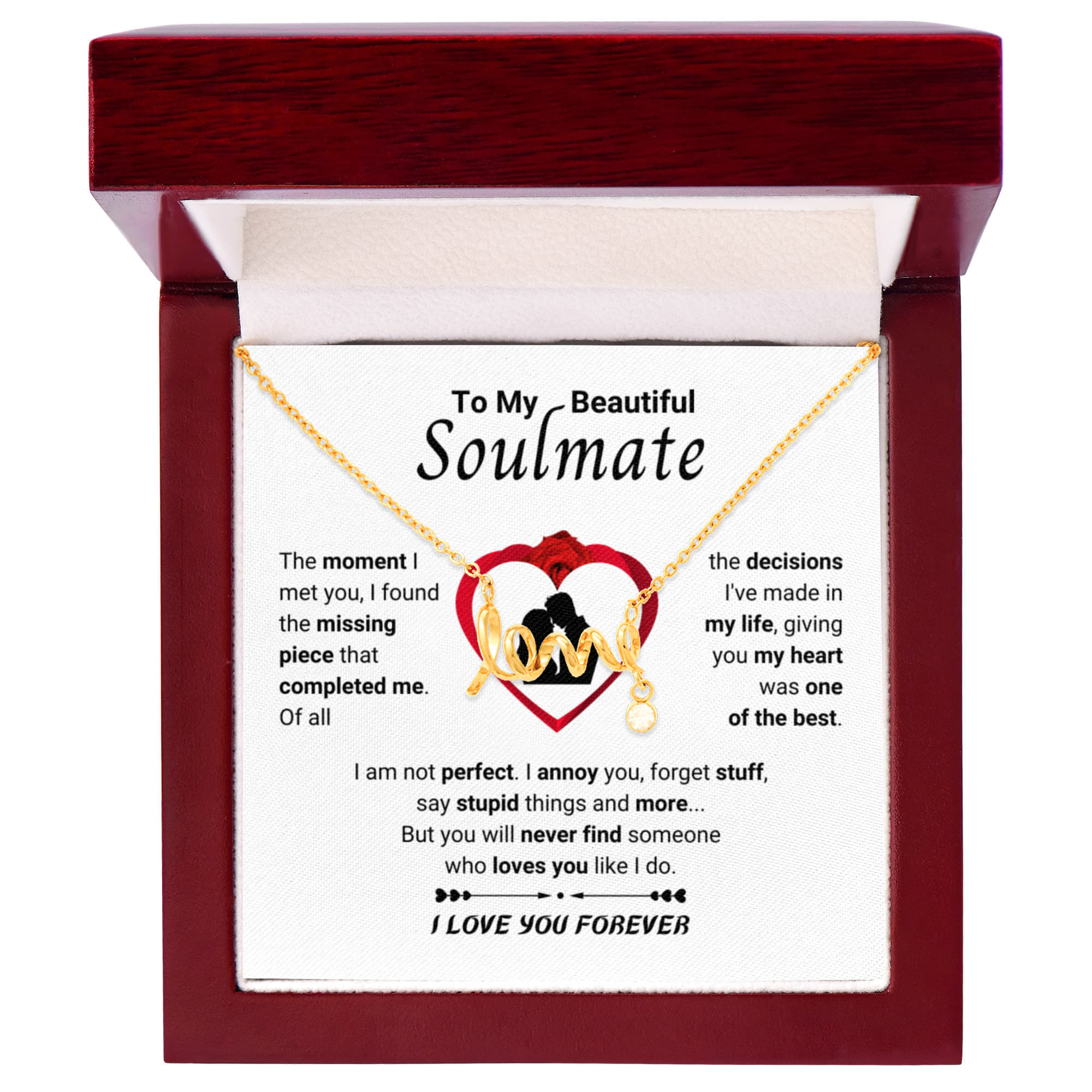 To My Beautiful Soulmate Necklace - Romantic Necklace for Surprising The Soulmate in Your Life - Scripted Love Necklace