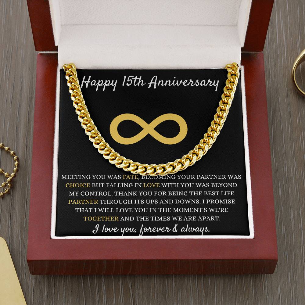15 Year Anniversary Necklace for Him, Stylish Gift to Celebrate Fifteen Years of Love, Heartfelt Keepsake for Special Memories