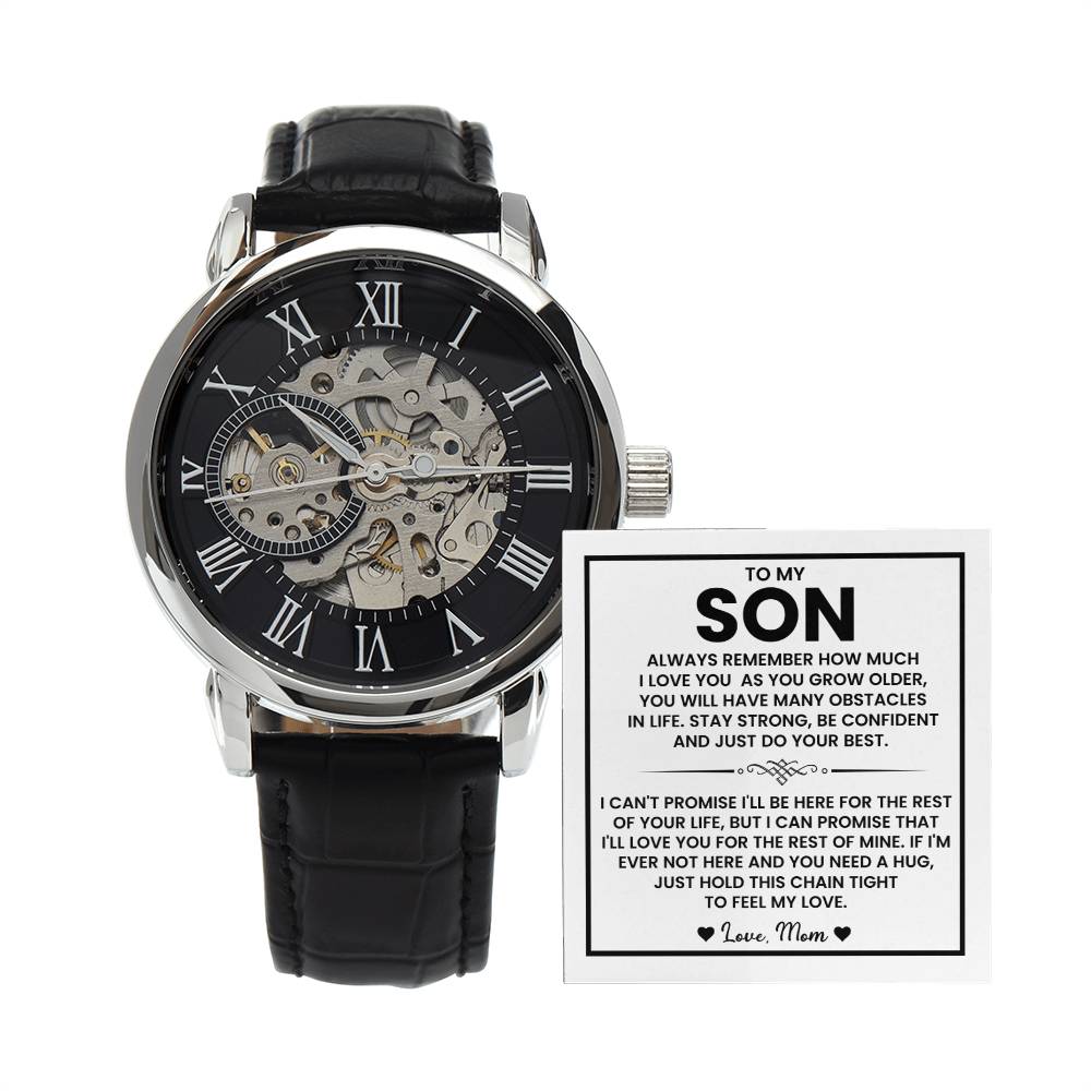 To My Son Watch – Birthday, Graduation, Christmas Gift from Mom – Men's Openwork Watch