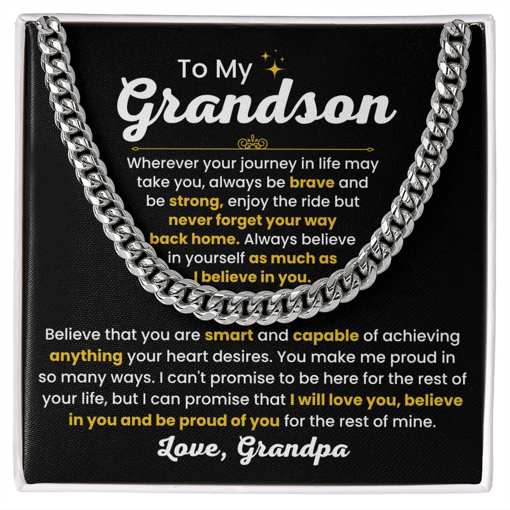 Cuban Link Chain Necklace, Gift for Grandson from Grandpa, Stylish Jewelry for Birthday, Graduation & Special Occasions